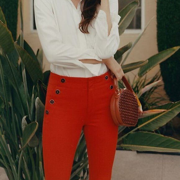 ANTHROPOLOGIE The Essential Slim Trousers Red Ankle Sailor Pants - Picture 4 of 12